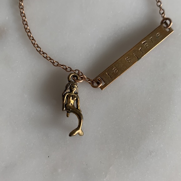 2/$50 💎🆕🧜‍♀️ Vintage brass bracelet, mermaid charm, pearl shell, leather rope - Picture 2 of 6